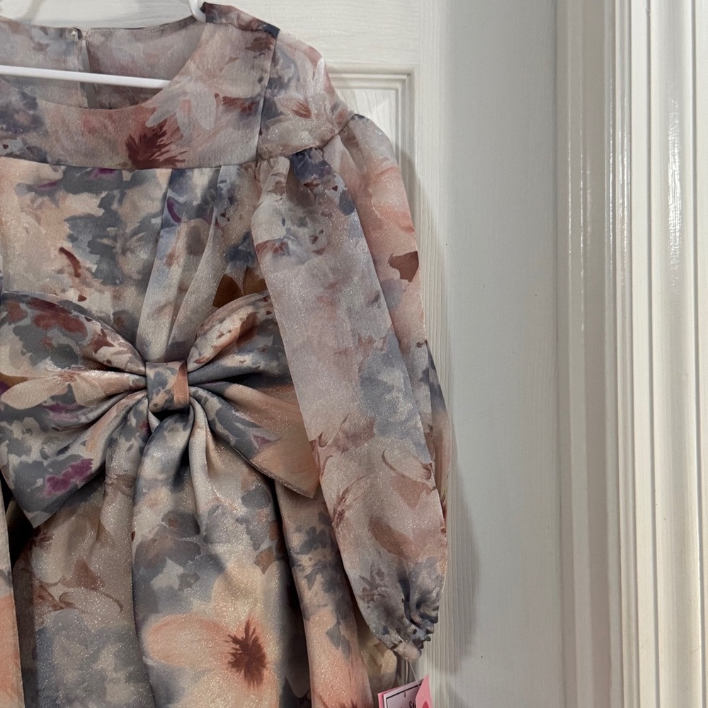 NWT Rare Editions Baby Girl Floral Dress Bubble Sleeve Puffy Skirt & Bow - Picture 6 of 14
